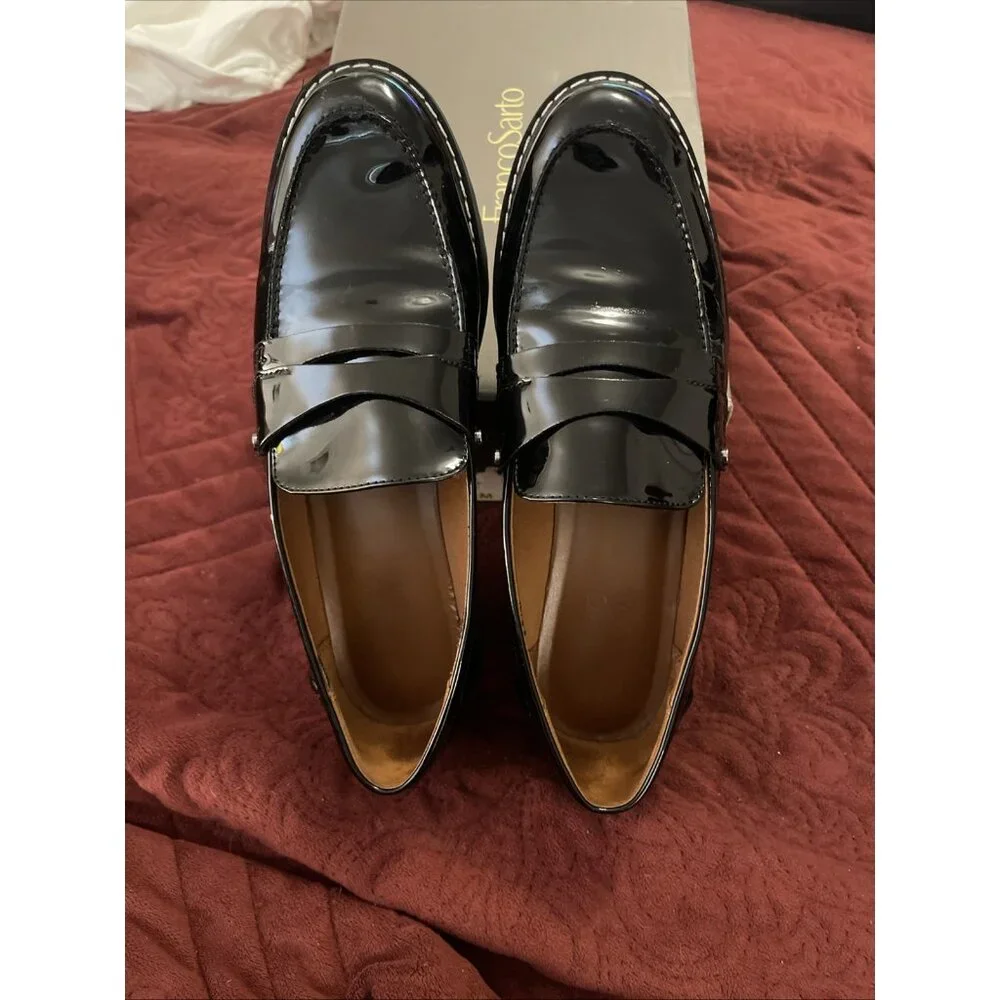 FRANCO SARTO Cassandra Women 7.5M Black Patent Faux Leather‎ Y2K Loafer Gorecore